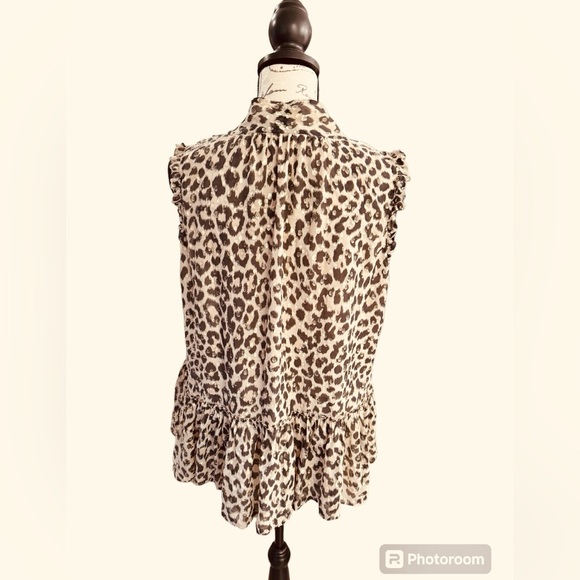 Kate Spade Sleeveless Silk Leopard Print Peplum Blouse Womens Size Large - Picture 5 of 14